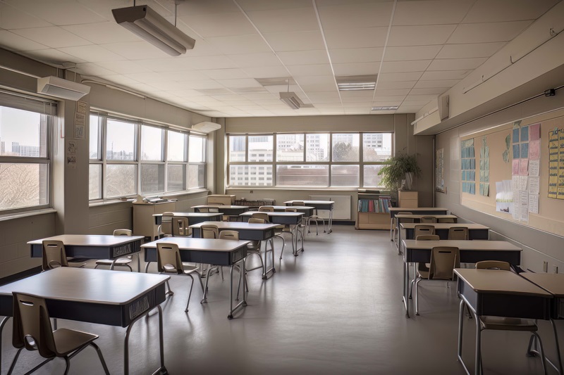 Suspended ceiling installation in an education building